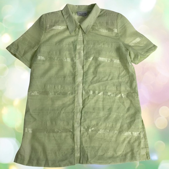 TOP Season Sage Green Short Sleeve Button Down Tunic Length Shirt - Picture 11 of 11